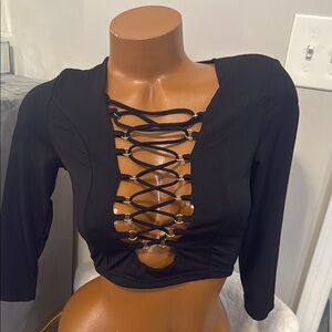 Privy black front tie crop top